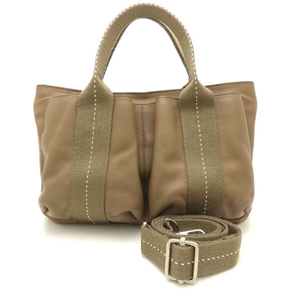 HERMES Caravan Horizontal PM 2-Way Handbag in Veau Derma Canvas Khaki Women...